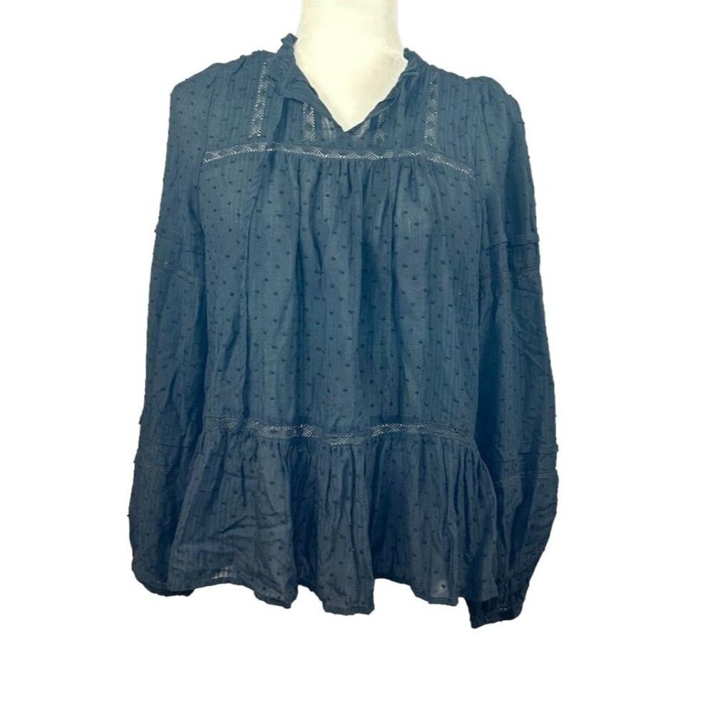 LOFT women’s blouse, peplum‎ ruffle, long sleeve, black size Small